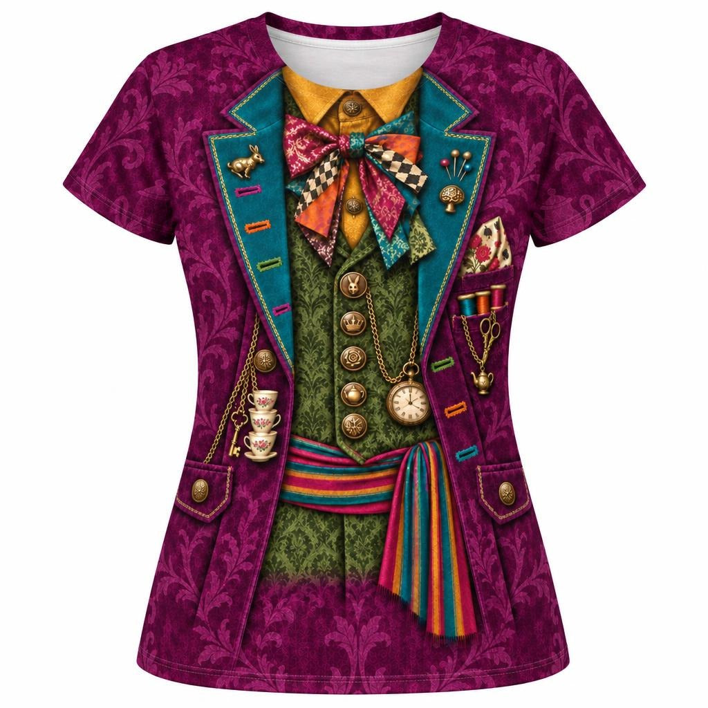 Crazy Mad Hatter Costume All Over Womens T Shirt Women's T-Shirts Old Glory SM Multicolor