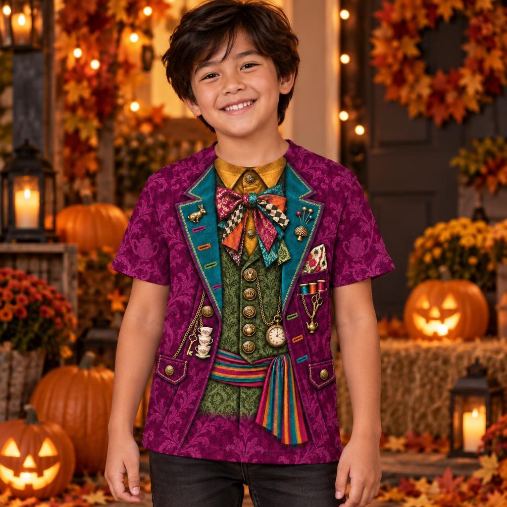 Crazy Mad Hatter Costume All Over Youth T Shirt Youth T-Shirts Old Glory