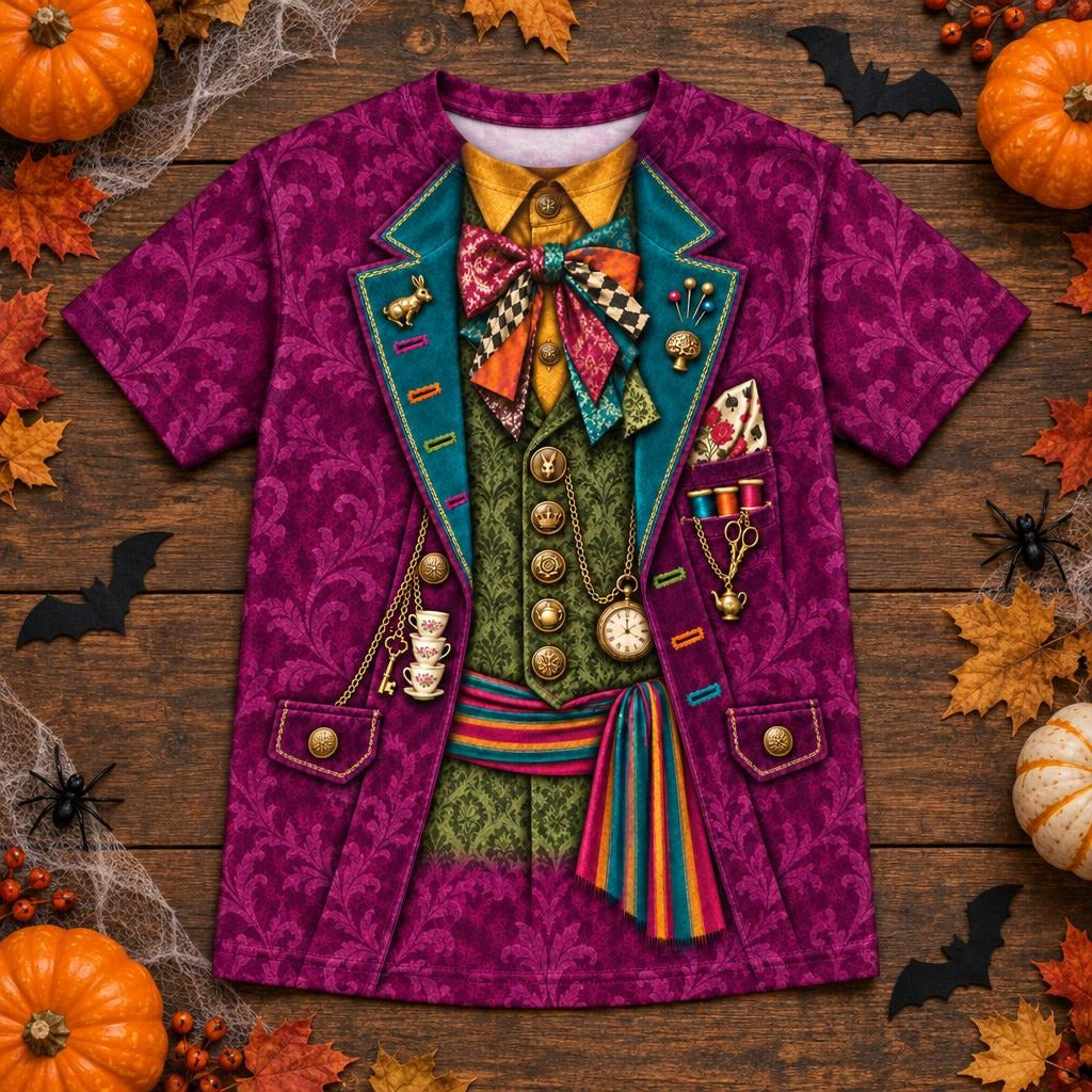 Crazy Mad Hatter Costume All Over Youth T Shirt Youth T-Shirts Old Glory