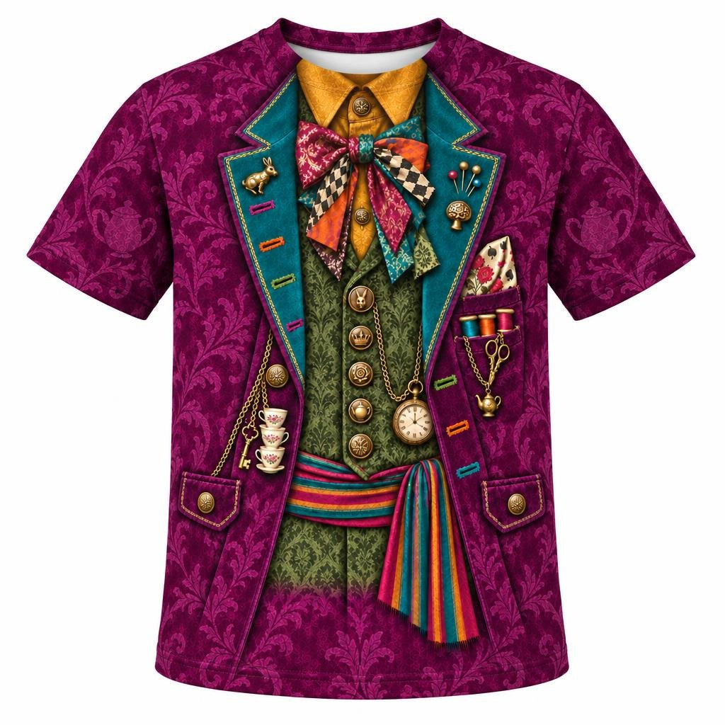 Crazy Mad Hatter Costume All Over Youth T Shirt Youth T-Shirts Old Glory YSM Multicolor