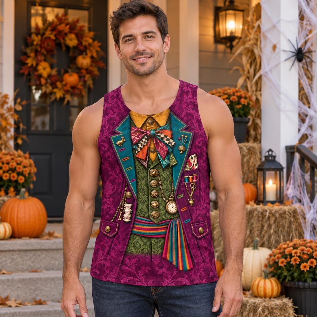 Crazy Mad Hatter Costume All Over Mens Tank Top Men's Tank Tops Old Glory