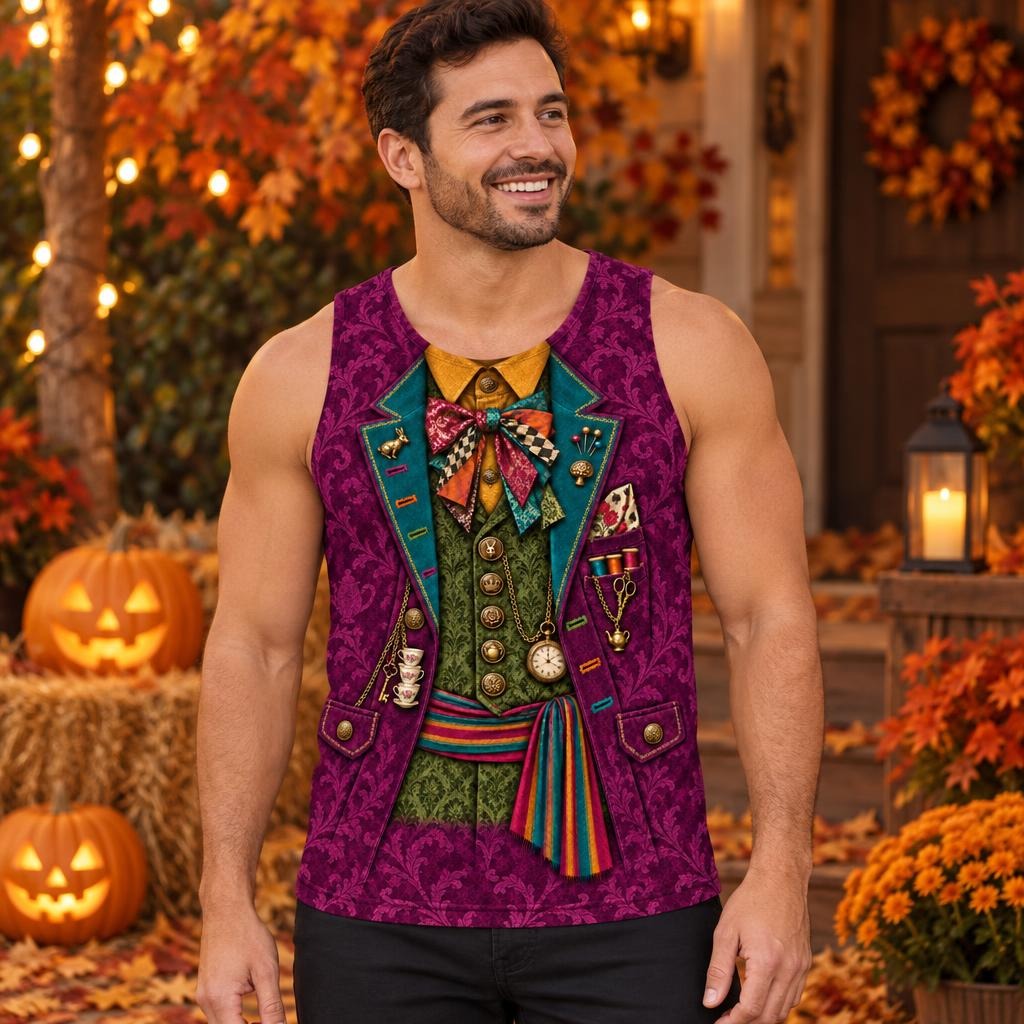 Crazy Mad Hatter Costume All Over Mens Tank Top Men's Tank Tops Old Glory