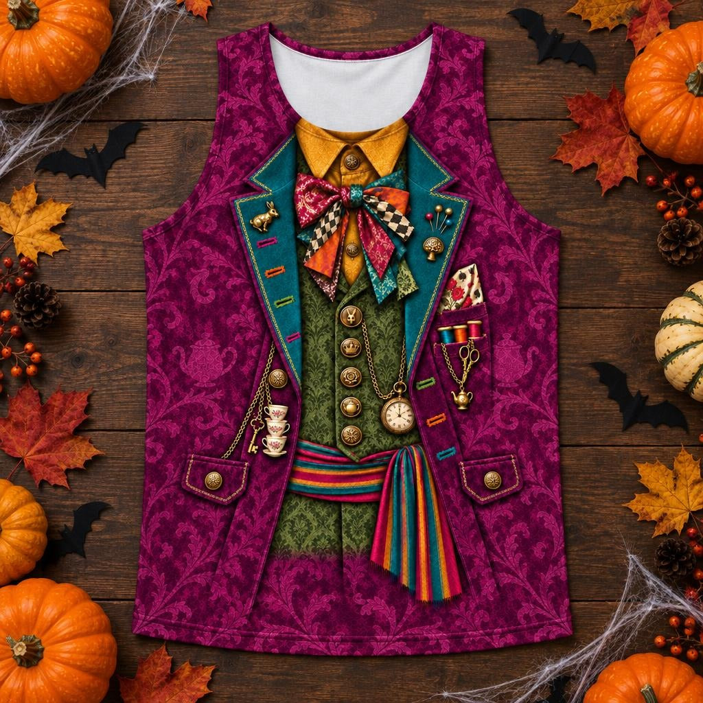 Crazy Mad Hatter Costume All Over Mens Tank Top Men's Tank Tops Old Glory