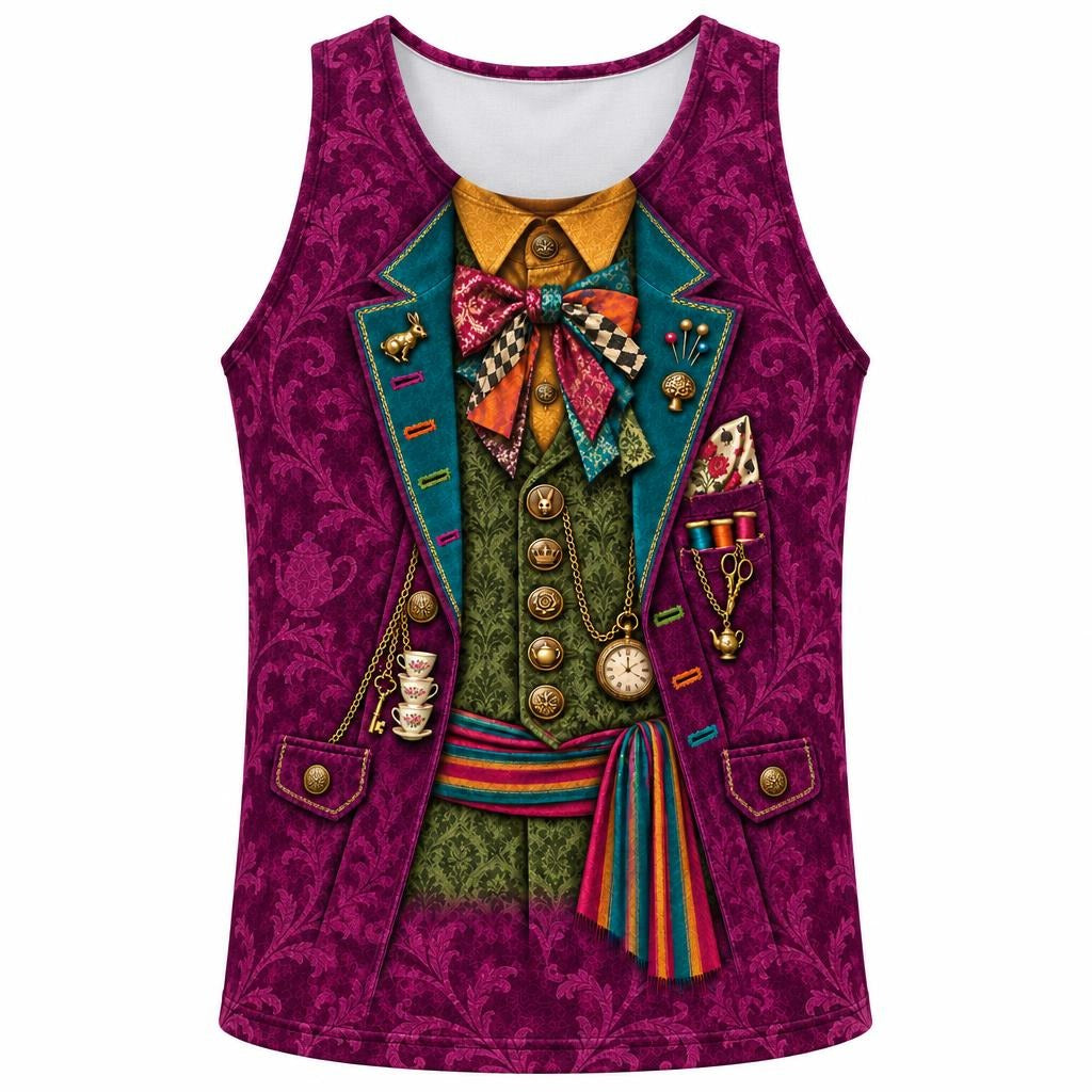 Crazy Mad Hatter Costume All Over Mens Tank Top Men's Tank Tops Old Glory SM Multicolor