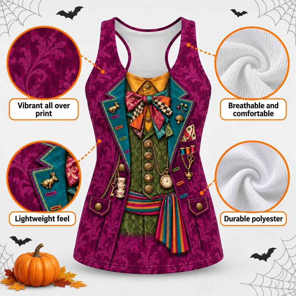 Crazy Mad Hatter Costume All Over Womens Work Out Tank Top Women's Tank Tops Old Glory