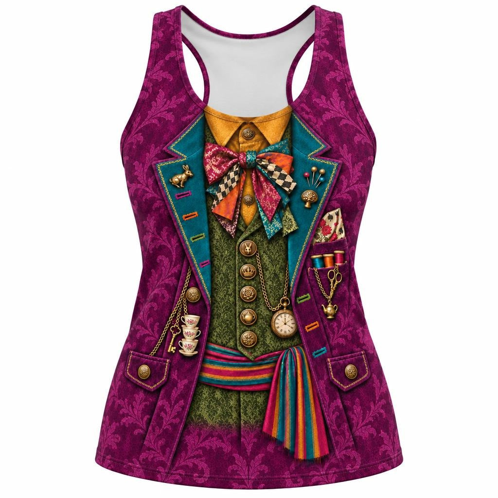 Crazy Mad Hatter Costume All Over Womens Work Out Tank Top Women's Tank Tops Old Glory SM Multicolor