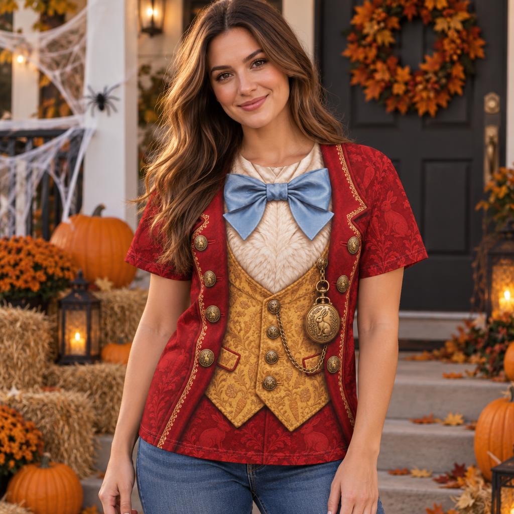 Rushed for Time Rabbit Costume All Over Womens T Shirt Women's T-Shirts Old Glory