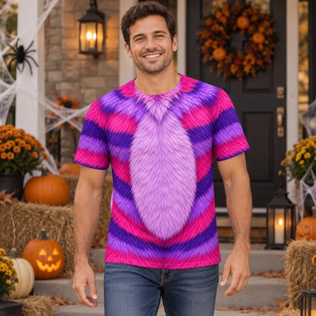 Curious Striped Cat Costume All Over Mens T Shirt Men's T-Shirts Old Glory