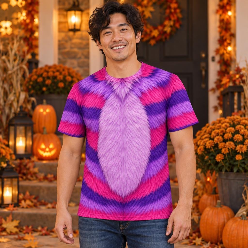 Curious Striped Cat Costume All Over Mens T Shirt Men's T-Shirts Old Glory