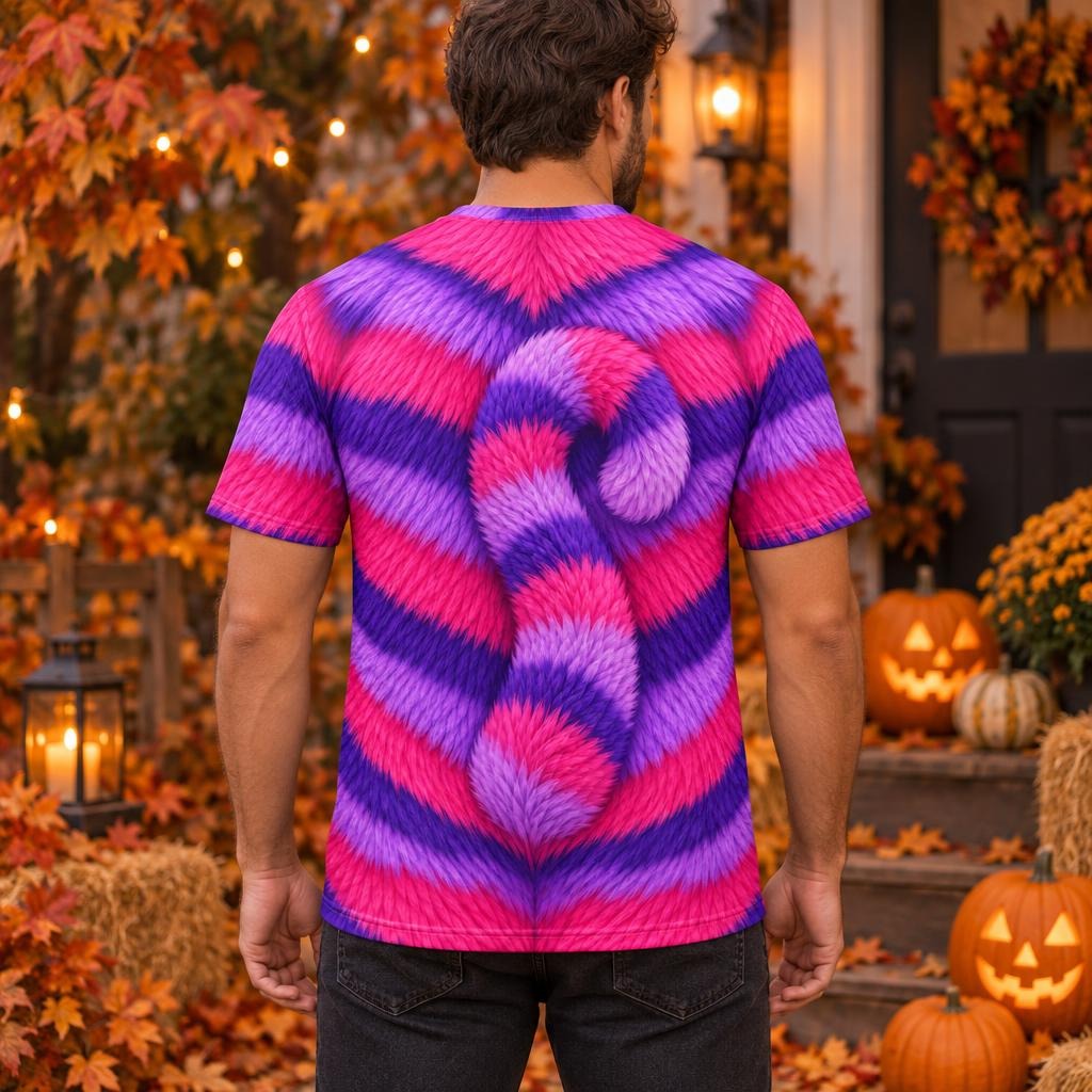 Curious Striped Cat Costume All Over Mens T Shirt Men's T-Shirts Old Glory