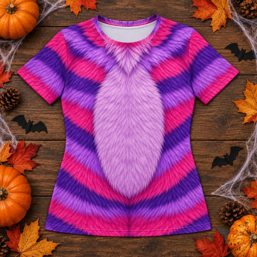 Curious Striped Cat Costume All Over Womens T Shirt Women's T-Shirts Old Glory