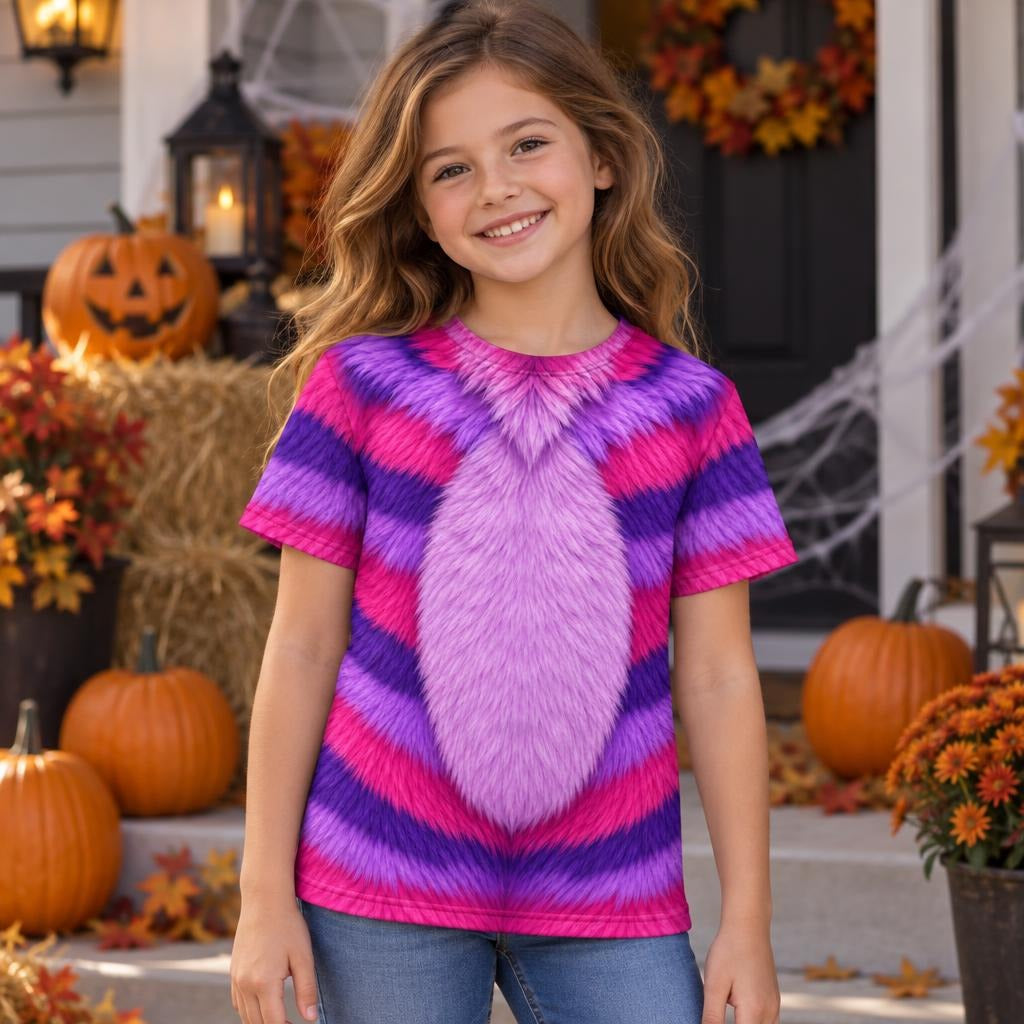 Curious Striped Cat Costume All Over Youth T Shirt Youth T-Shirts Old Glory
