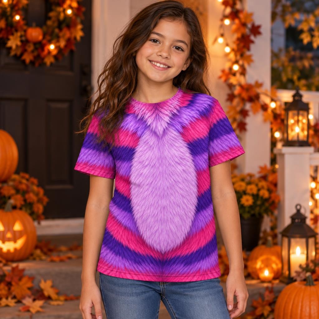 Curious Striped Cat Costume All Over Youth T Shirt Youth T-Shirts Old Glory