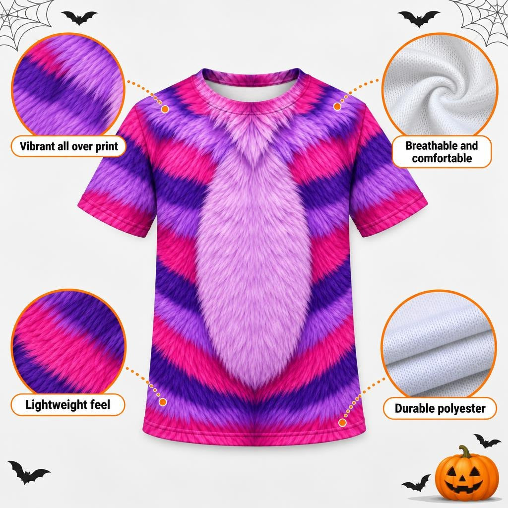 Curious Striped Cat Costume All Over Youth T Shirt Youth T-Shirts Old Glory