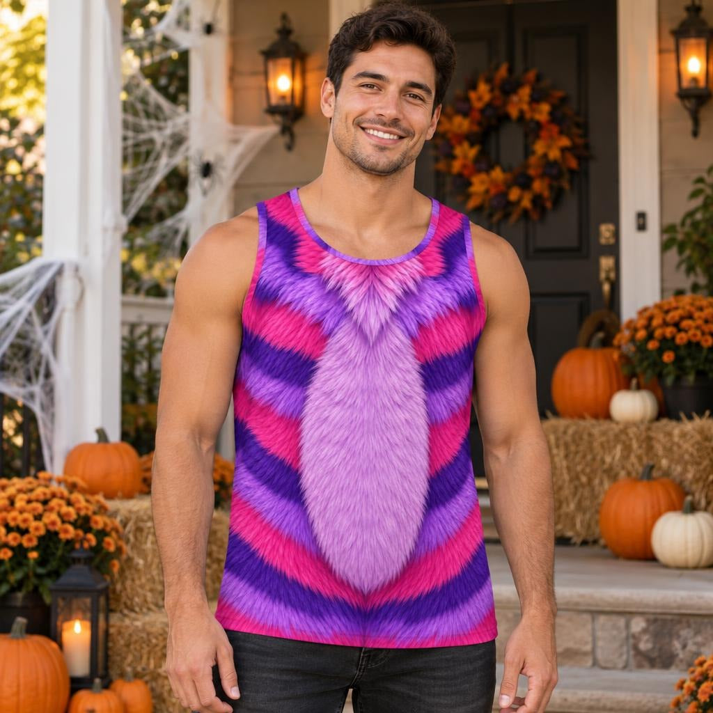 Curious Striped Cat Costume All Over Mens Tank Top Men's Tank Tops Old Glory