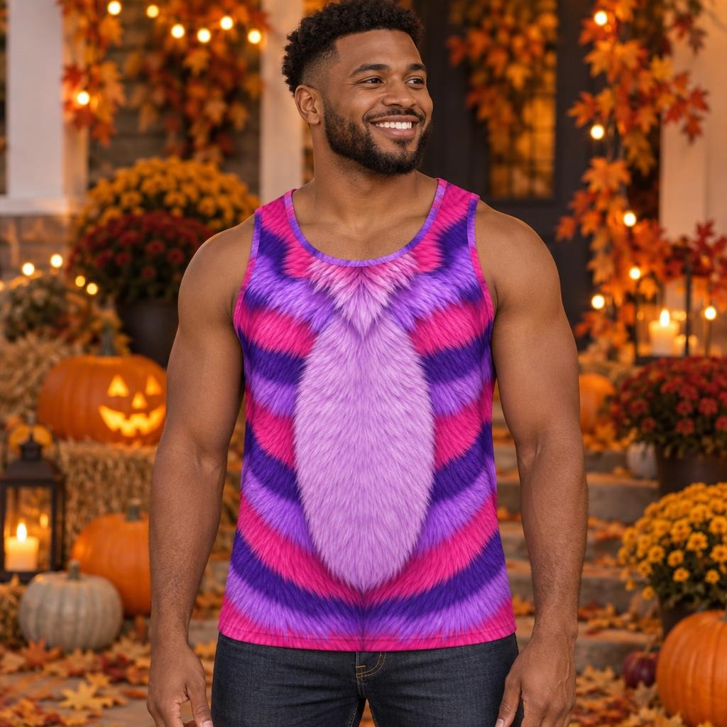Curious Striped Cat Costume All Over Mens Tank Top Men's Tank Tops Old Glory