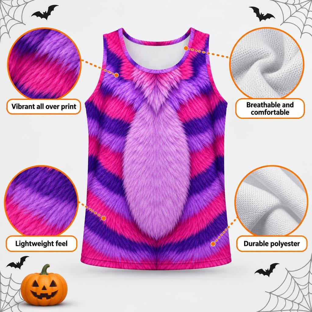 Curious Striped Cat Costume All Over Mens Tank Top Men's Tank Tops Old Glory