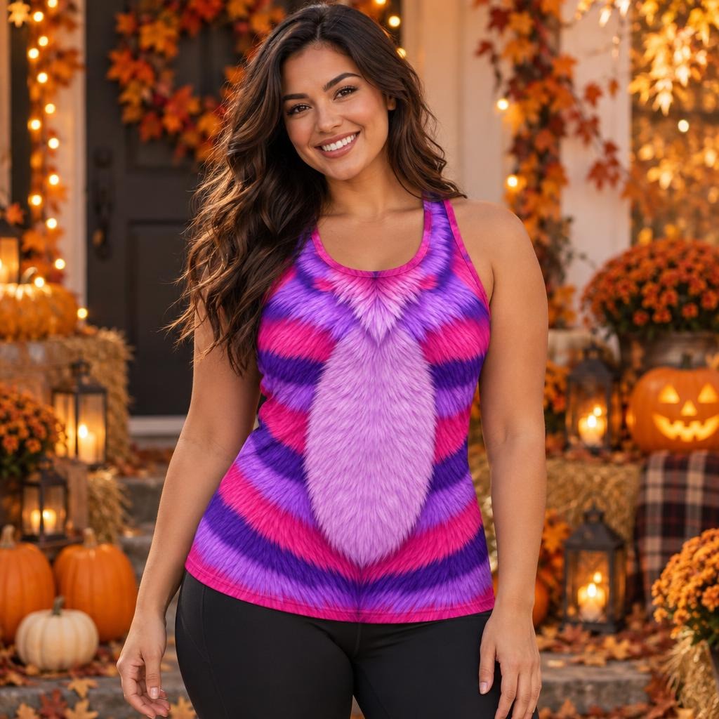 Curious Striped Cat Costume All Over Womens Work Out Tank Top Women's Tank Tops Old Glory