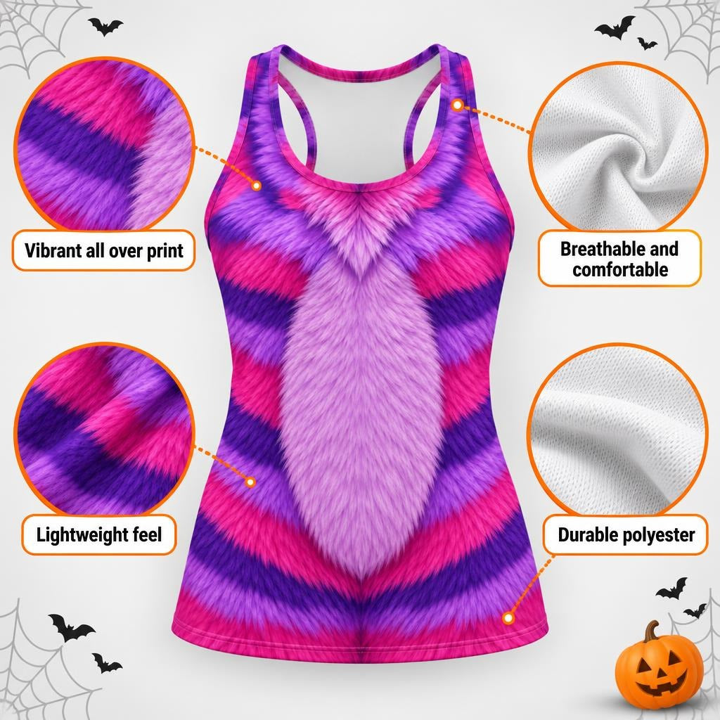 Curious Striped Cat Costume All Over Womens Work Out Tank Top Women's Tank Tops Old Glory