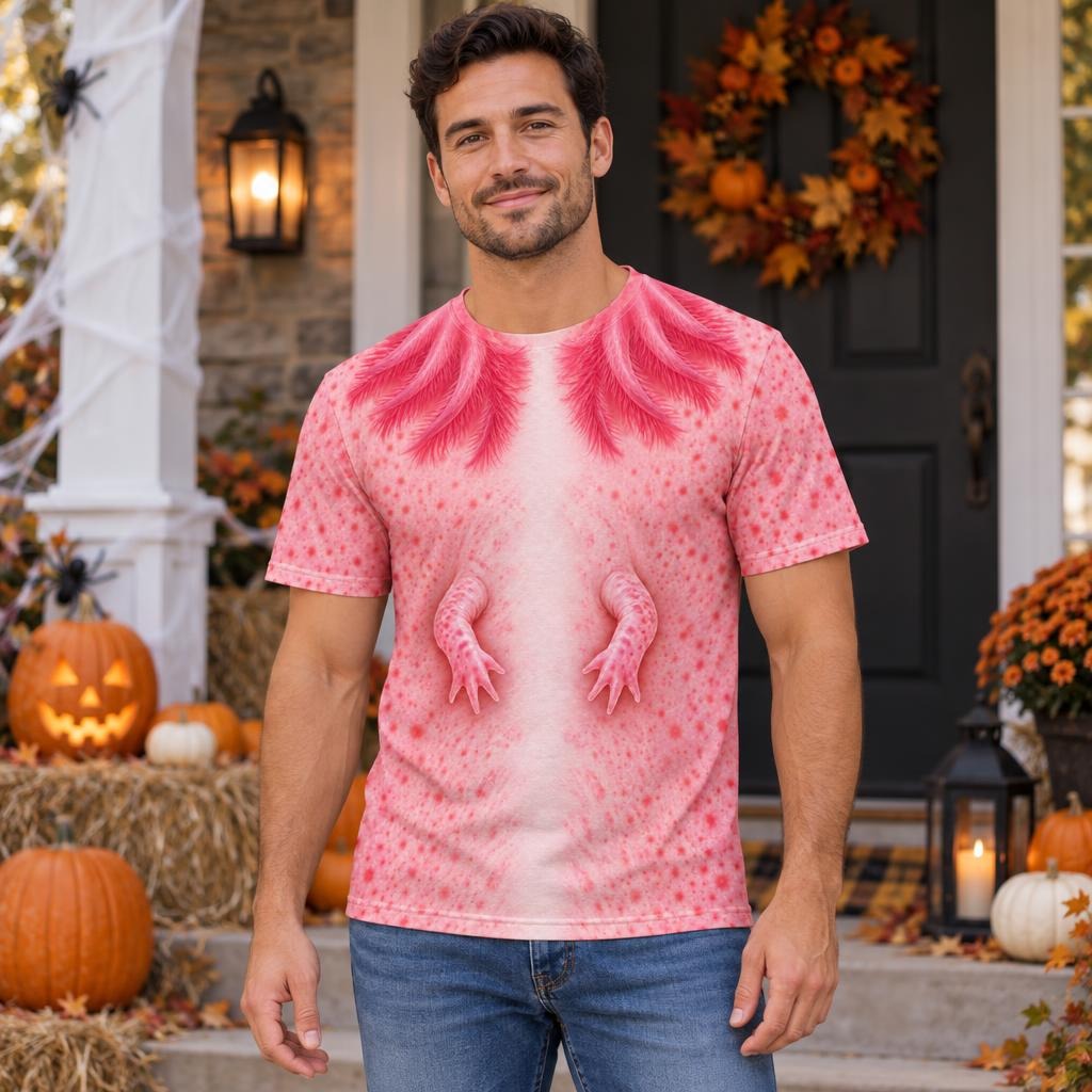 Cute Pink Axolotl Costume All Over Mens T Shirt Men's T-Shirts Old Glory