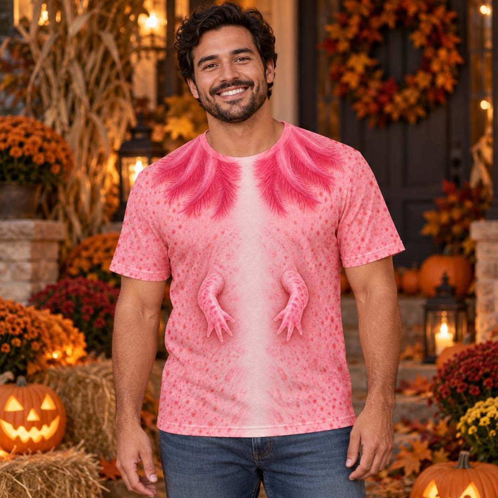 Cute Pink Axolotl Costume All Over Mens T Shirt Men's T-Shirts Old Glory