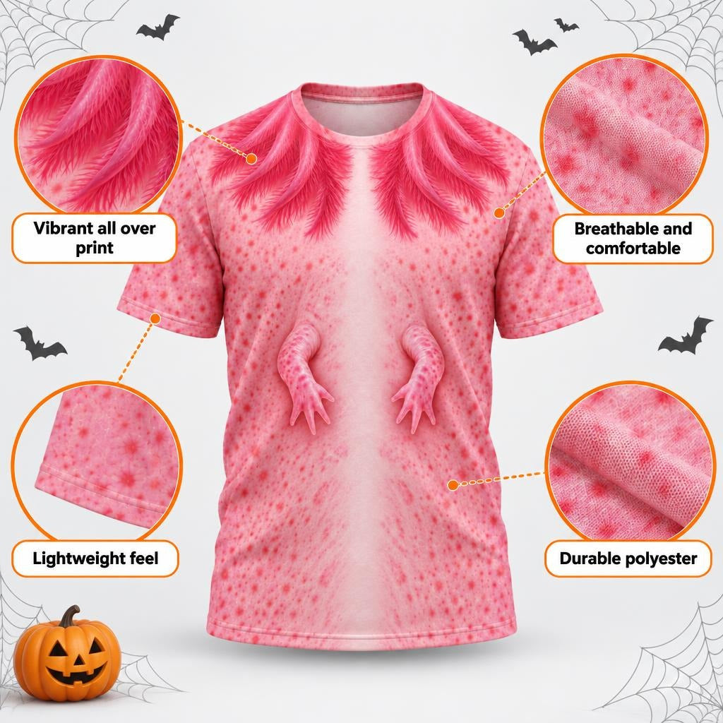 Cute Pink Axolotl Costume All Over Mens T Shirt Men's T-Shirts Old Glory