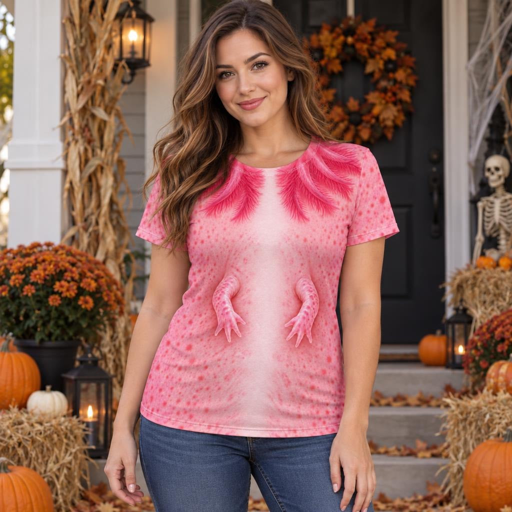 Cute Pink Axolotl Costume All Over Womens T Shirt Women's T-Shirts Old Glory