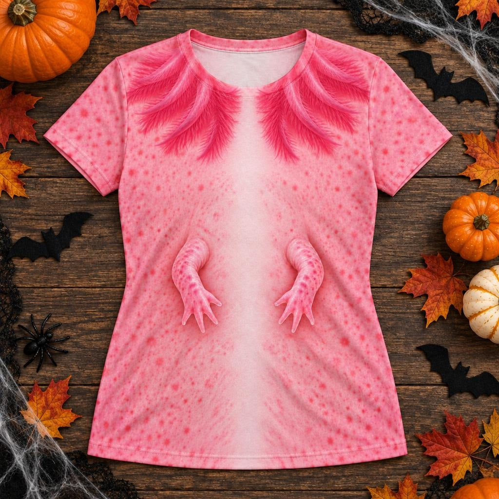 Cute Pink Axolotl Costume All Over Womens T Shirt Women's T-Shirts Old Glory