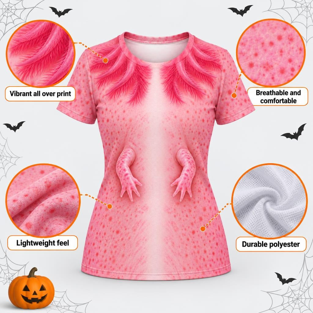 Cute Pink Axolotl Costume All Over Womens T Shirt Women's T-Shirts Old Glory