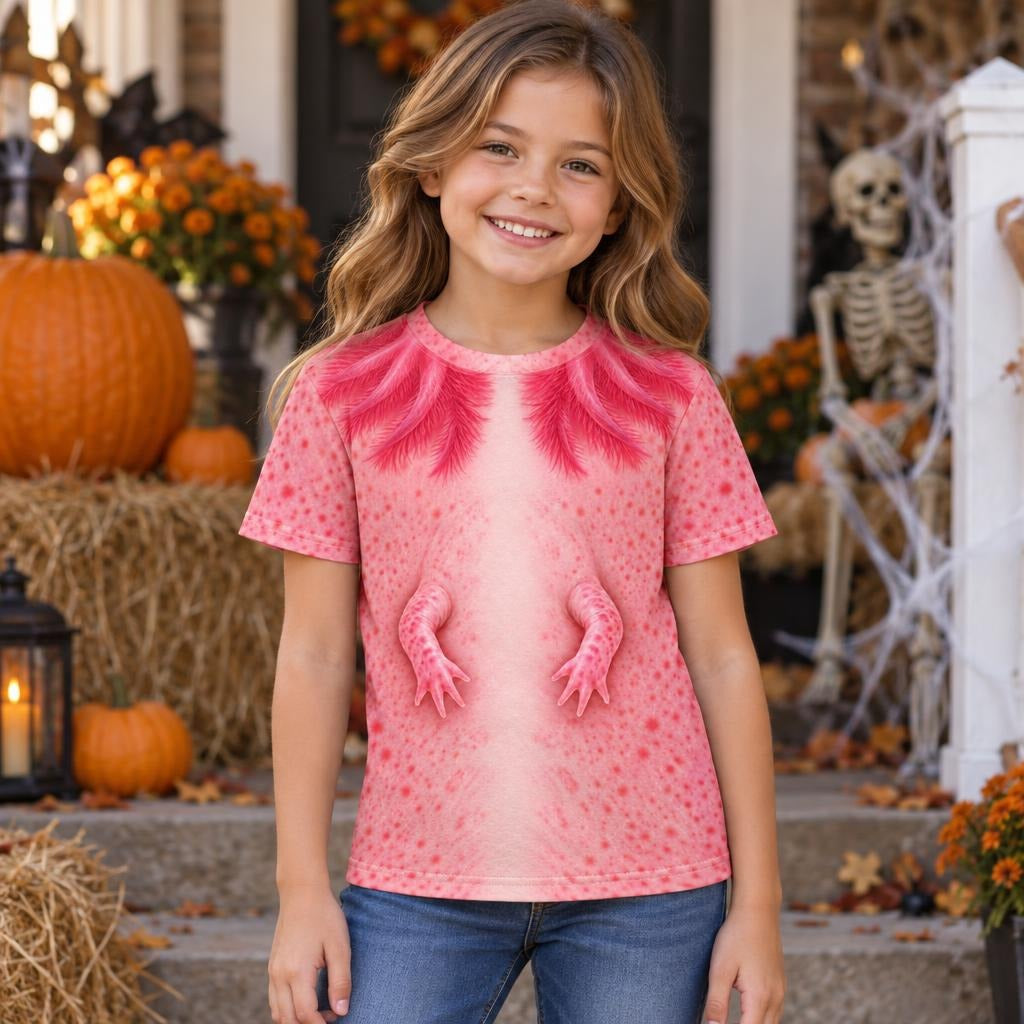 Cute Pink Axolotl Costume All Over Youth T Shirt Youth T-Shirts Old Glory