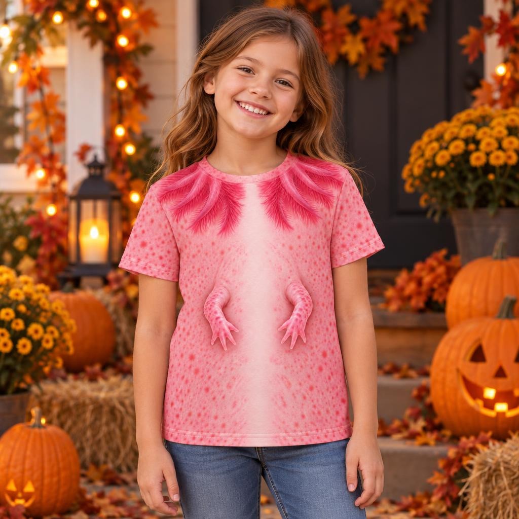 Cute Pink Axolotl Costume All Over Youth T Shirt Youth T-Shirts Old Glory