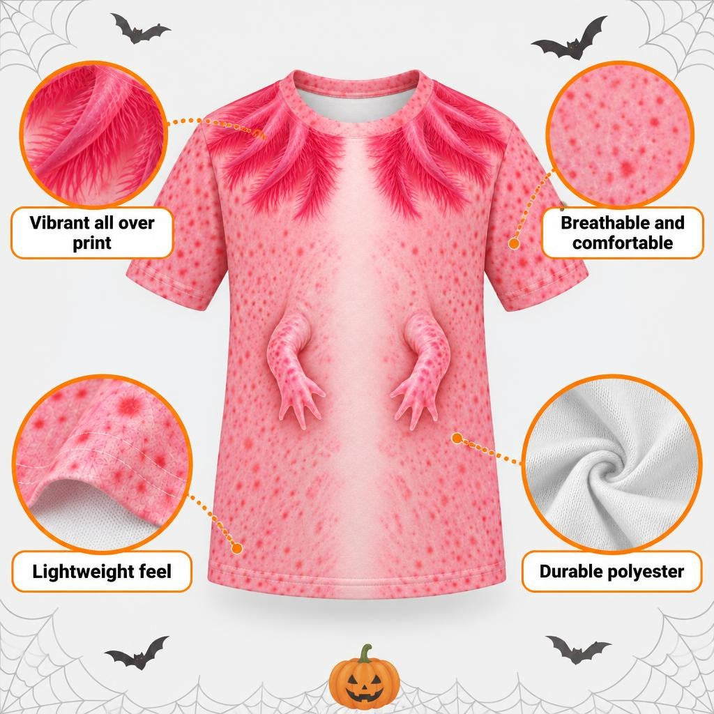 Cute Pink Axolotl Costume All Over Youth T Shirt Youth T-Shirts Old Glory