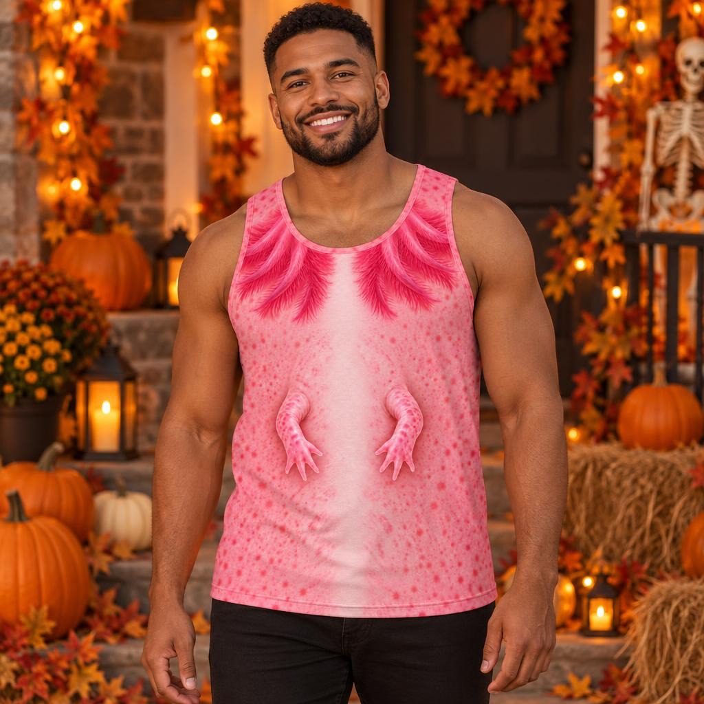 Cute Pink Axolotl Costume All Over Mens Tank Top Men's Tank Tops Old Glory