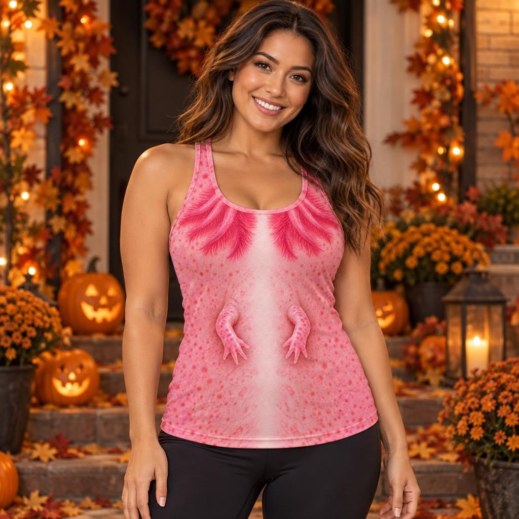 Cute Pink Axolotl Costume All Over Womens Work Out Tank Top Women's Tank Tops Old Glory