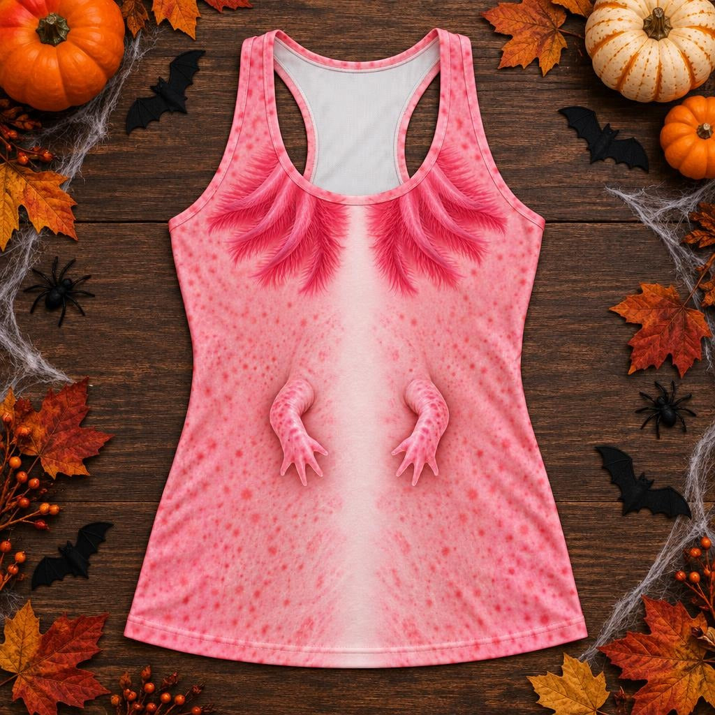 Cute Pink Axolotl Costume All Over Womens Work Out Tank Top Women's Tank Tops Old Glory
