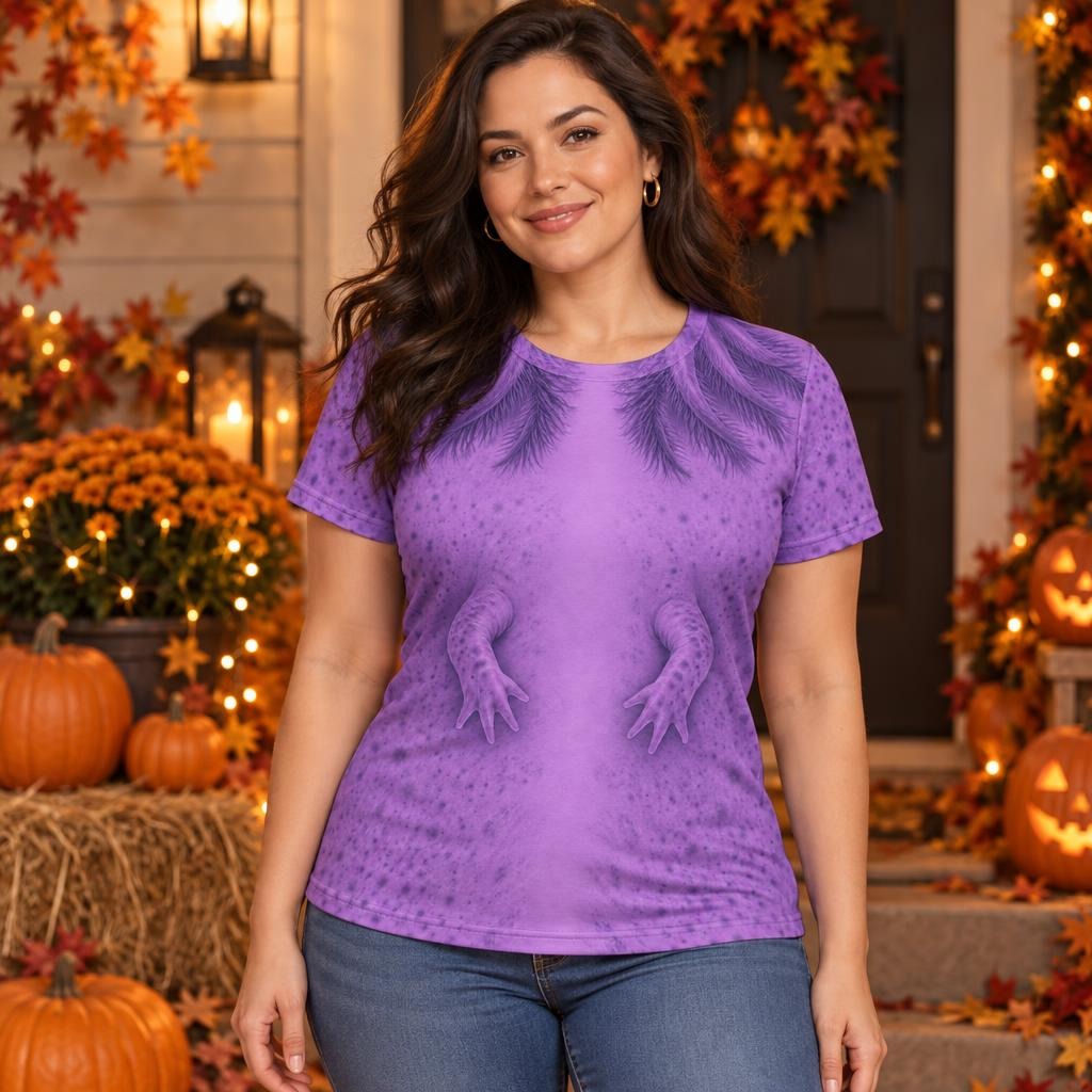 Cute Purple Axolotl Costume All Over Womens T Shirt Women's T-Shirts Old Glory