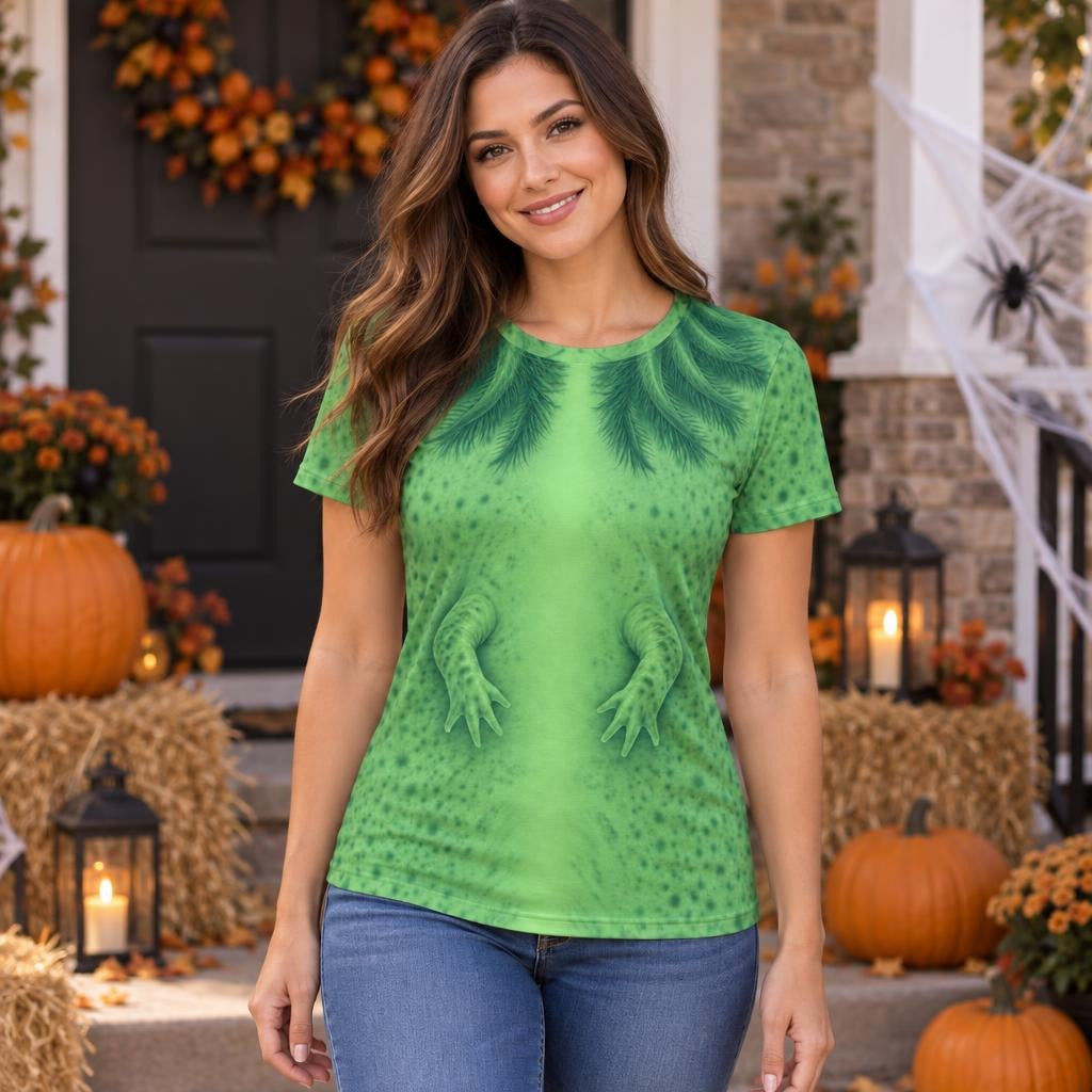 Cute Green Axolotl Costume All Over Womens T Shirt Women's T-Shirts Old Glory