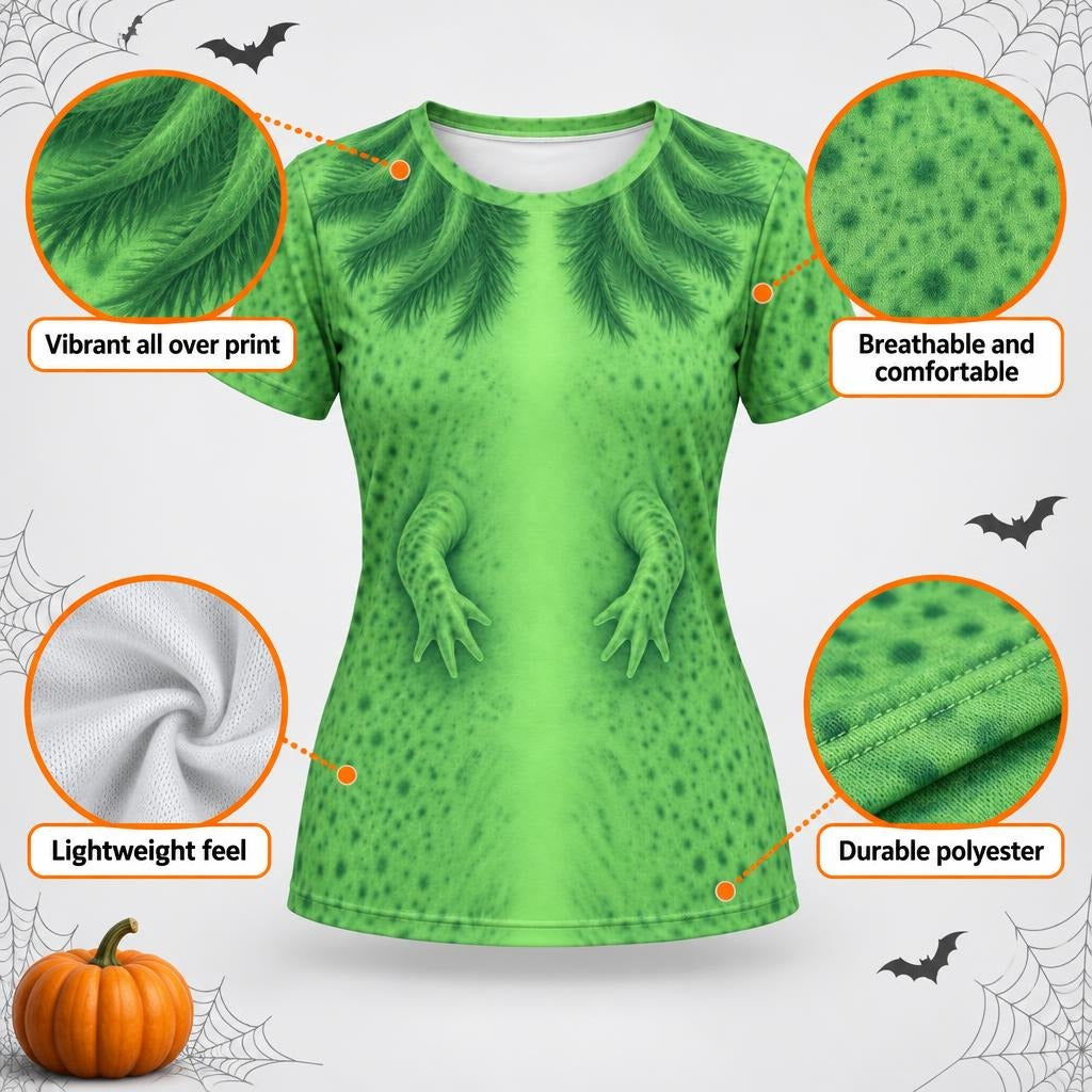 Cute Green Axolotl Costume All Over Womens T Shirt Women's T-Shirts Old Glory