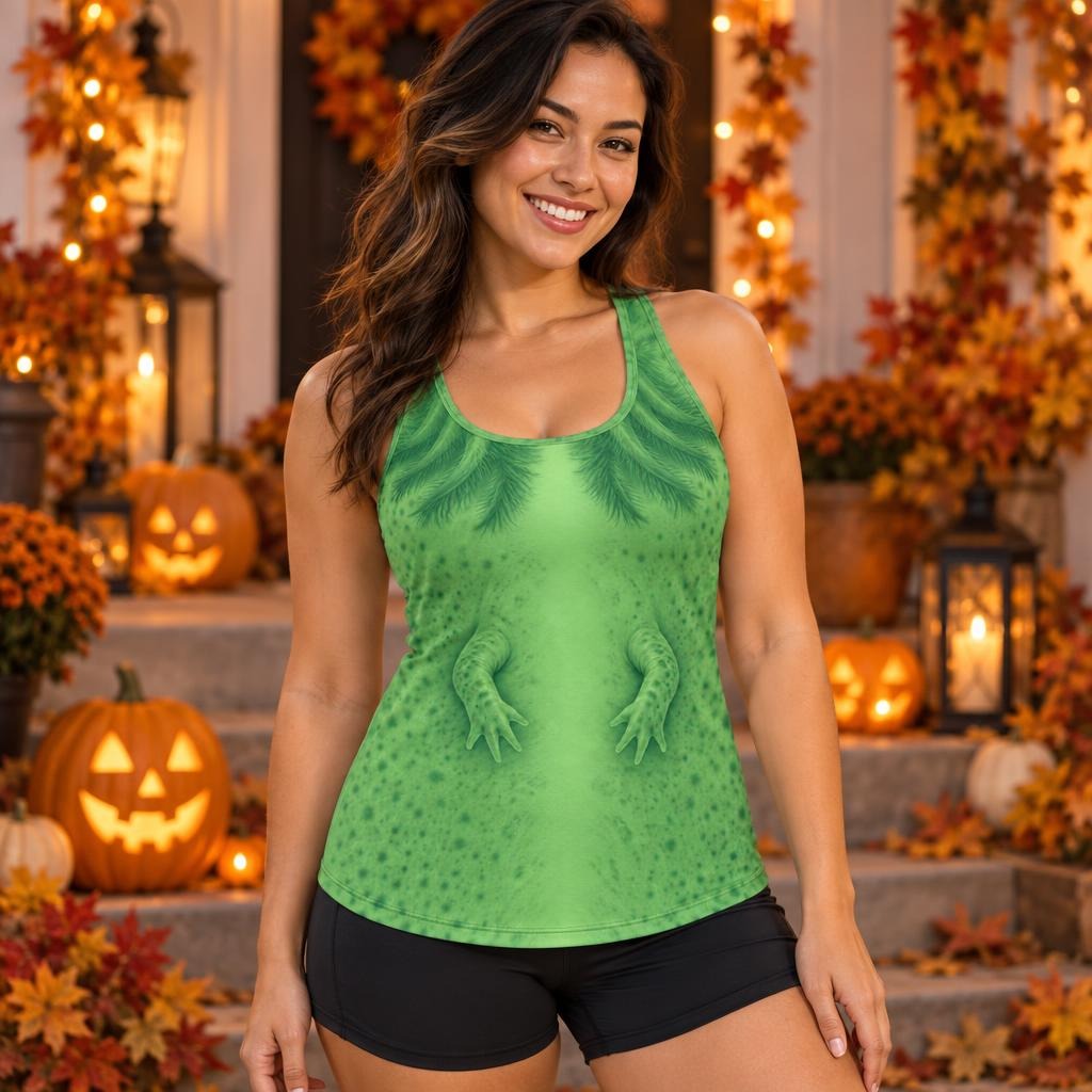 Cute Green Axolotl Costume All Over Womens Work Out Tank Top Women's Tank Tops Old Glory