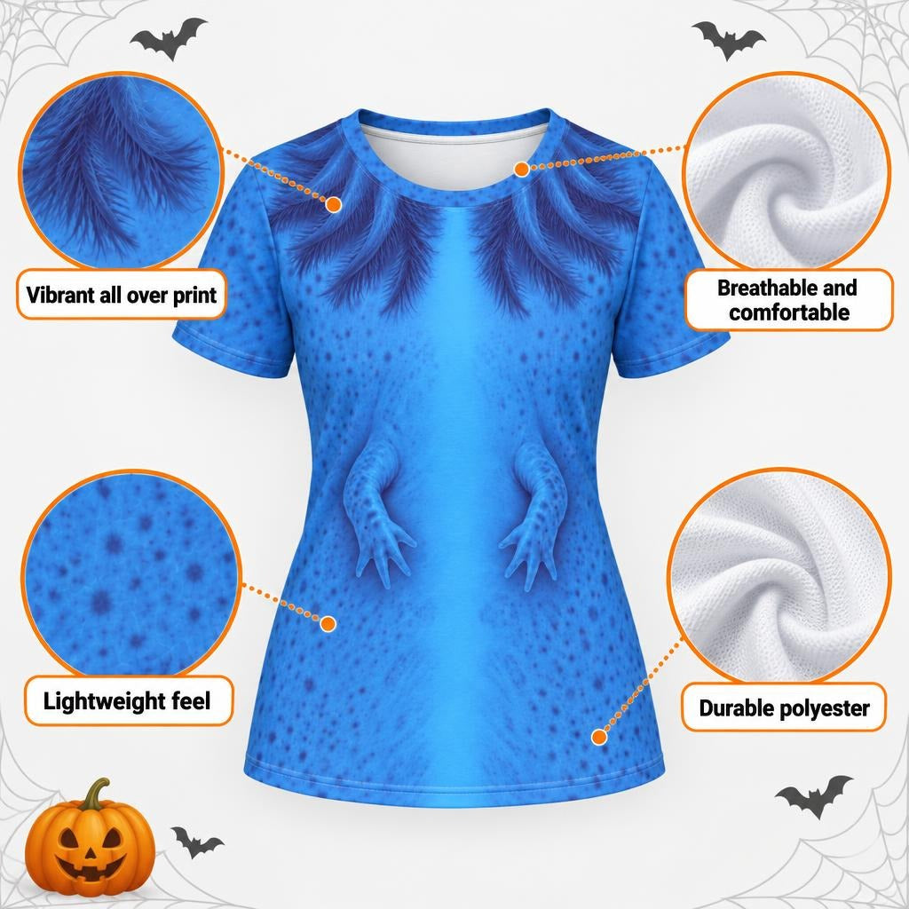 Cute Blue Axolotl Costume All Over Womens T Shirt Women's T-Shirts Old Glory