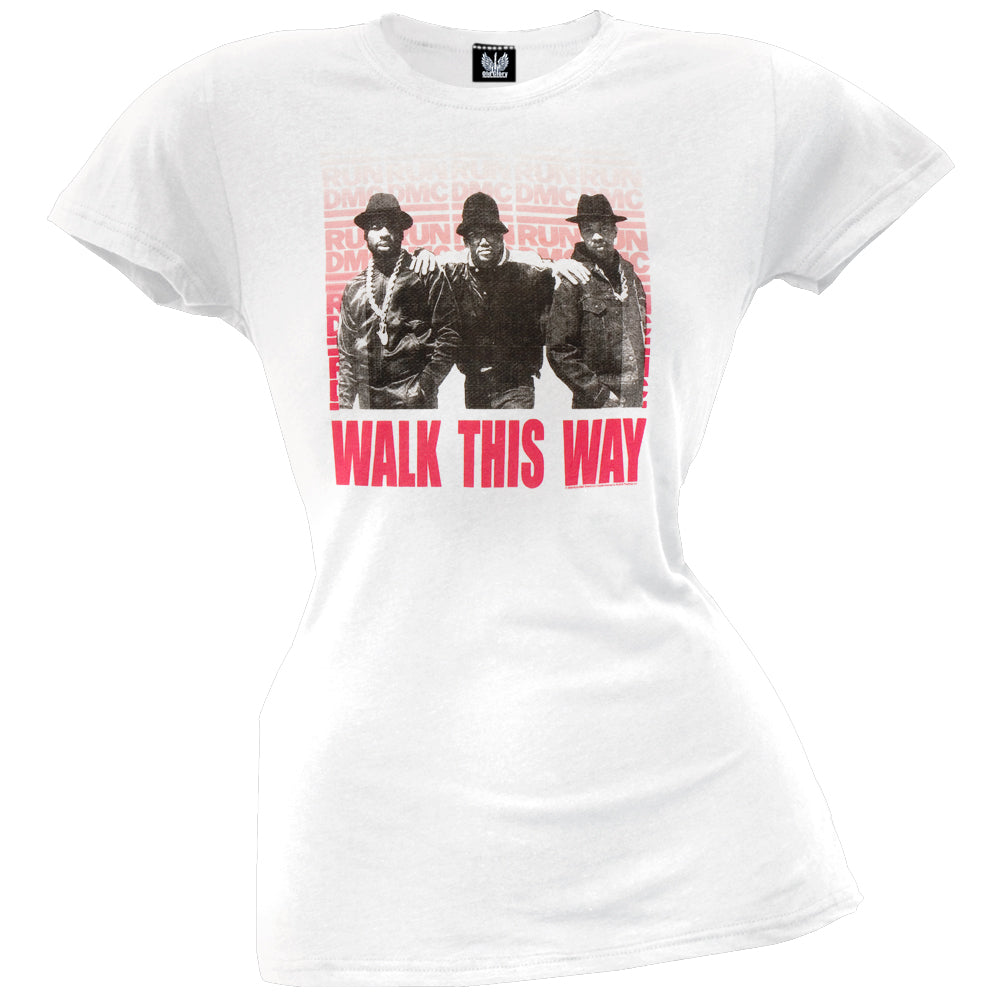 Run DMC - Walk This Way Juniors Womens T Shirt Juniors T-Shirts Oldglory.com SM White
