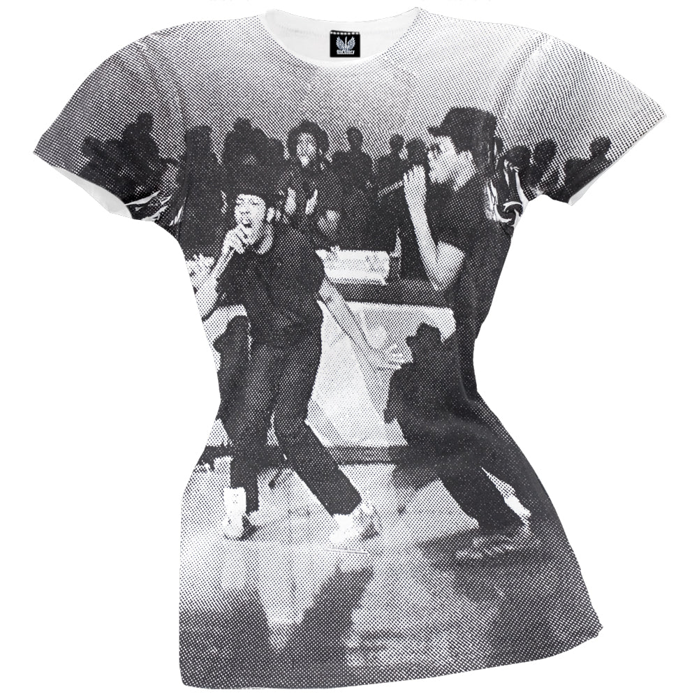 Run DMC - Rock Box Juniors Womens T Shirt Juniors T-Shirts Oldglory.com SM White
