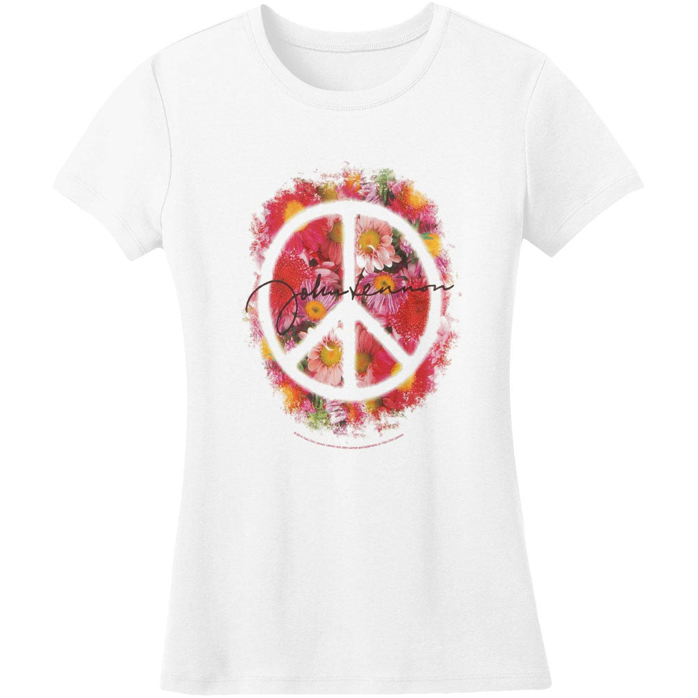 John Lennon - Peace Juniors T-Shirt - Small Juniors T-Shirts Oldglory.com SM White