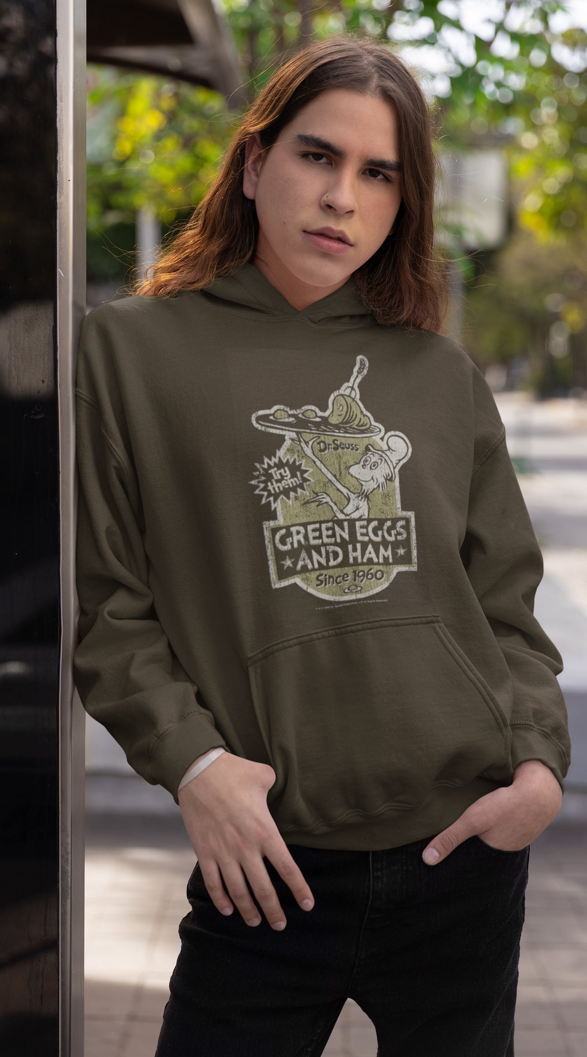 Dr. Seuss - Green Eggs Label Brown Mens Pullover Hoodie Men's Hoodies Dr. Seuss