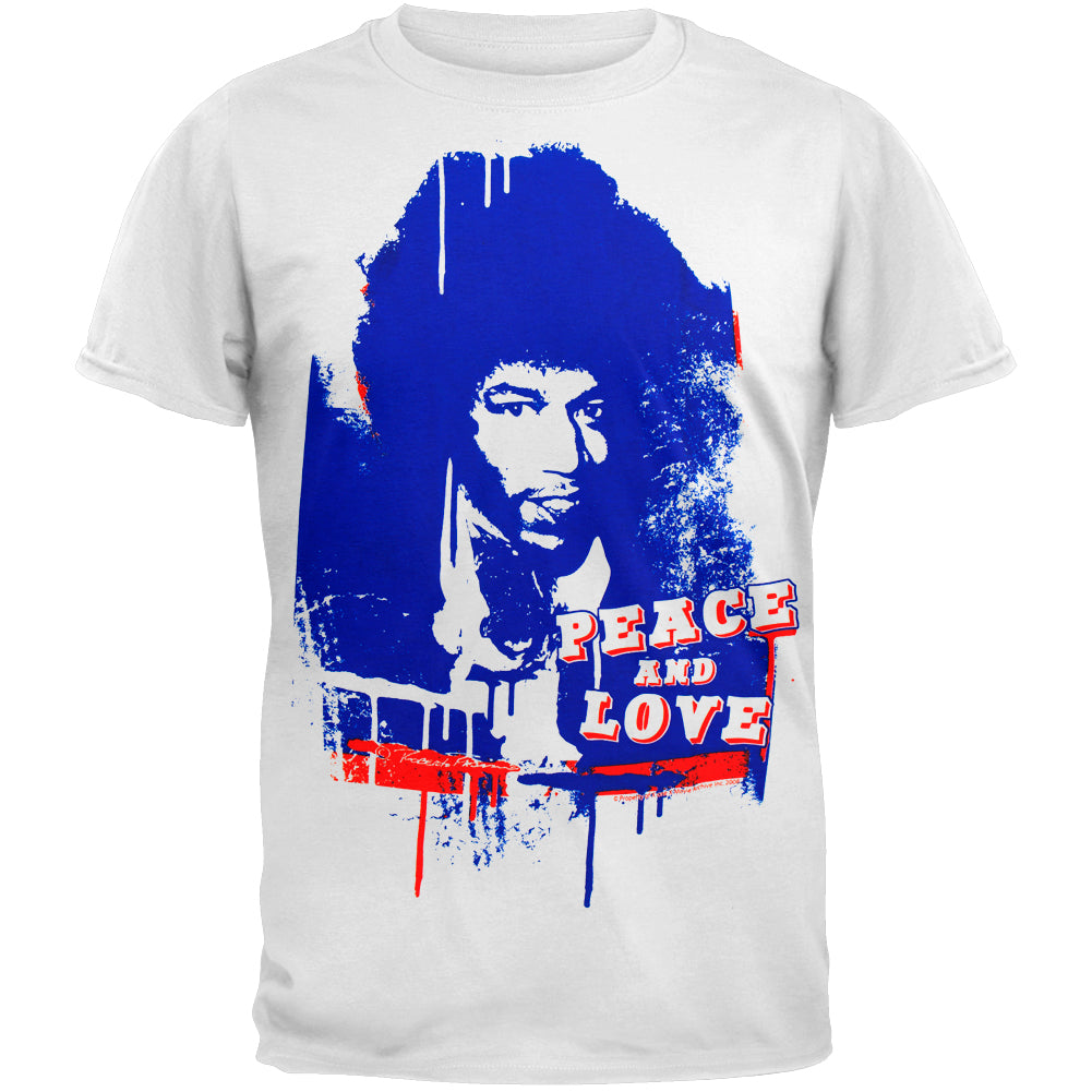 Jimi Hendrix - Peace & Love Soft Mens T Shirt Men's T-Shirts Oldglory.com SM White