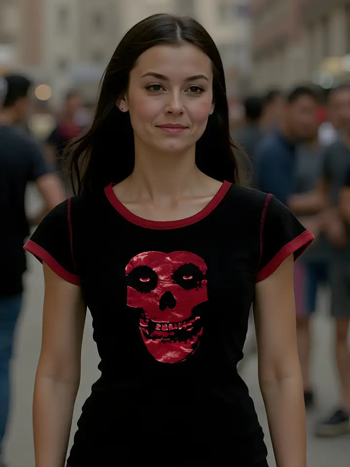 Misfits - Red Foil Skull Juniors Ringer T-Shirt Juniors T-Shirts Misfits