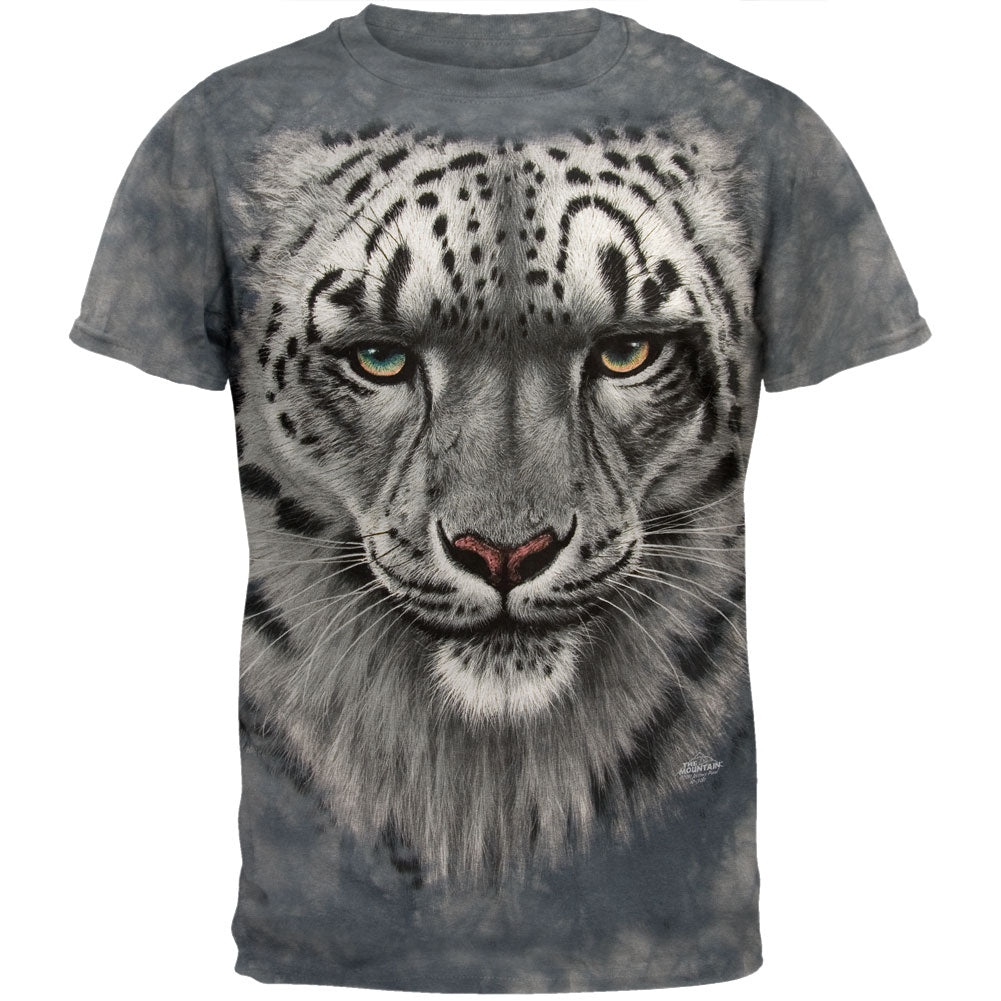 Snow Leopard Portrait T-Shirt - Grey Men's T-Shirts Old Glory SM