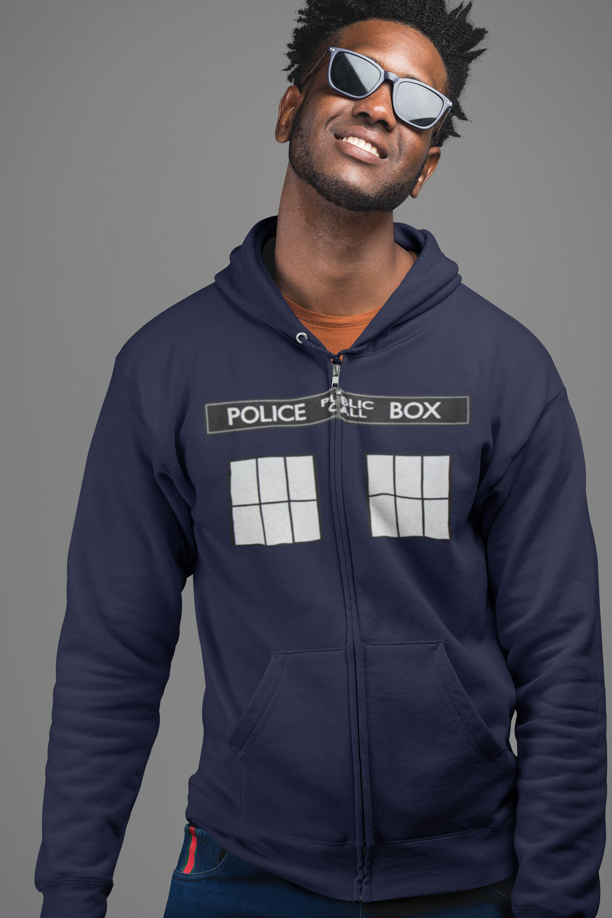 Doctor Who Large TARDIS Mens Navy Blue Zip Hoodie Men's Hoodies Doctor Who