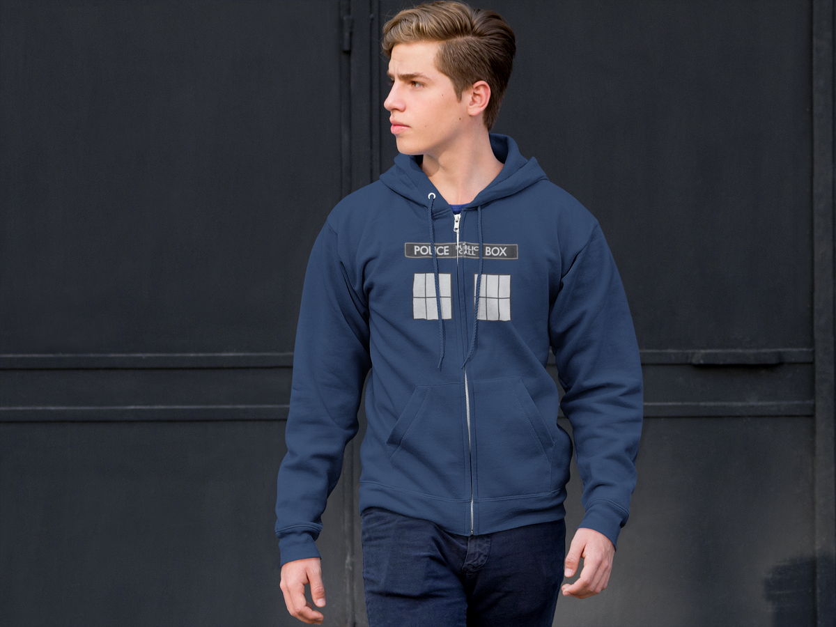 Doctor Who Large TARDIS Mens Navy Blue Zip Hoodie Men's Hoodies Doctor Who