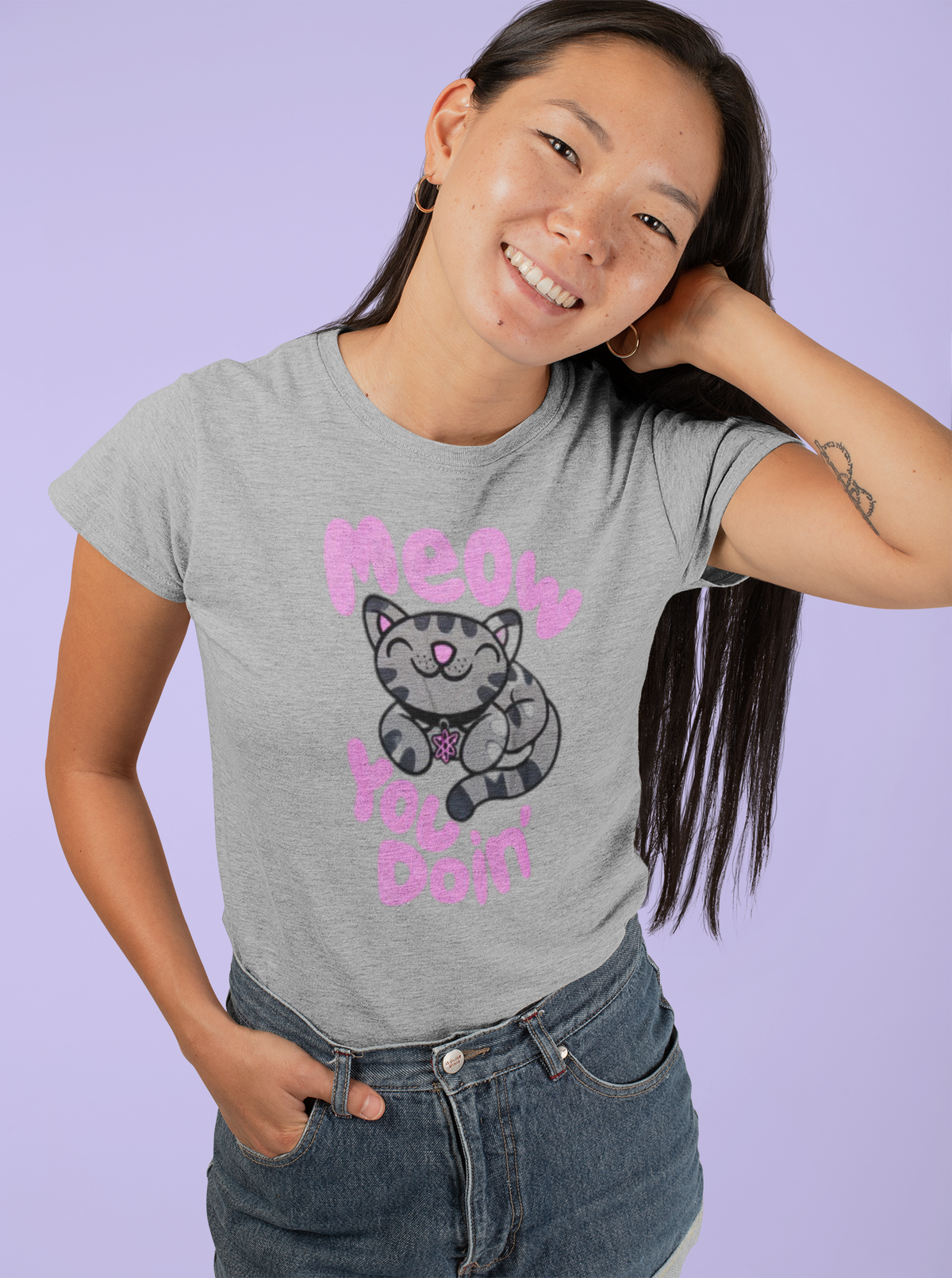 Big Bang Theory - Meow You Doin' Grey Womens Juniors T Shirt Juniors T-Shirts Big Bang Theory